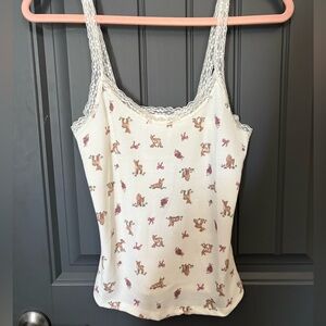 Pink Deer Floral Lace Trim Top